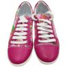 Pantofi fete, model sport, din piele naturala fuxia cu roz deschis si imprimeu floral, talpa alba si sireturi albe