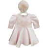 Rochie pentru bebe fetita, de culoare roz pal cu funda din tulle cu perle