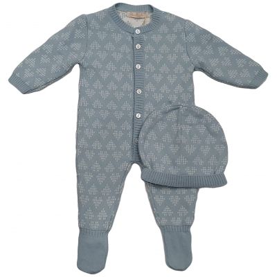 Salopetă tricotată pentru bebe băieți bleu model tunică