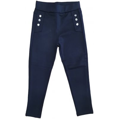 Pantaloni de culoare bleumarin cu talie inalta si nasturi laterali
