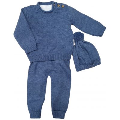 Compleu pentru bebe baiat model tricotat de culoare albastru