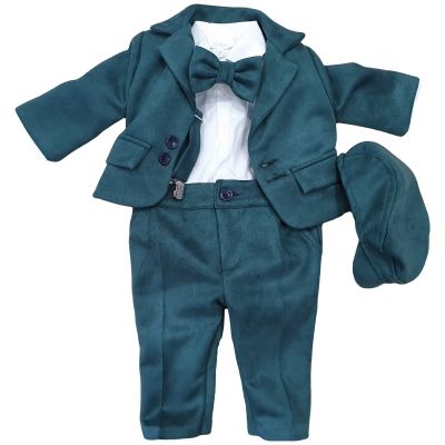 Costum pentru bebe baieti din stofa de culoare verde inchis