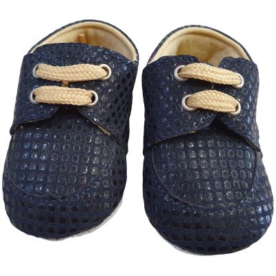 Pantofi bebe baieti bleumarin cu picatele si cu snur crem