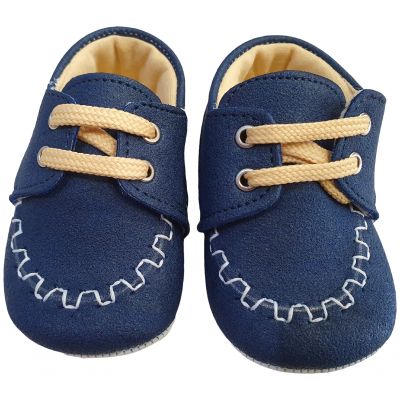 Pantofi bebe baieti albastri cu sireturi crem
