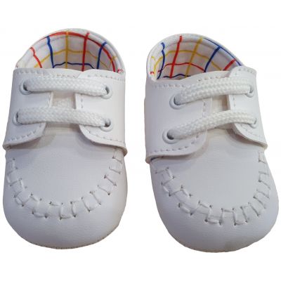 Pantofi bebe baieti albi cu interior colorat