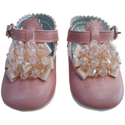 Pantofi bebe fetite cu perle si margelute de culoare roz