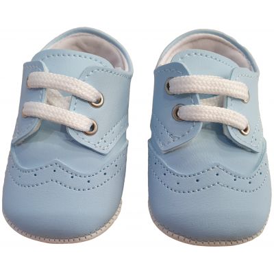 Pantofi bebe baieti bleu cu sireturi albe