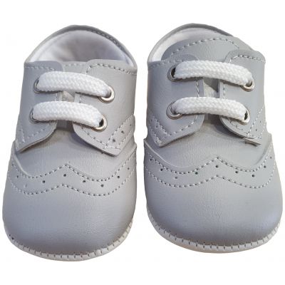 Pantofi bebe baieti gri cu sireturi albe
