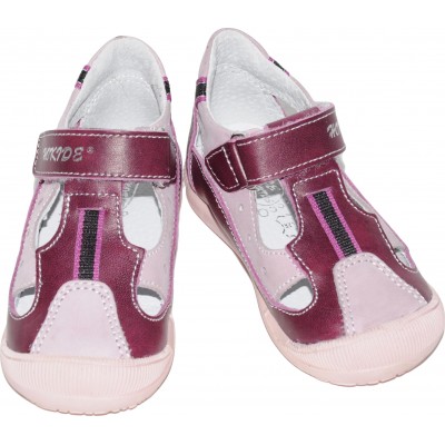 Sandale pentru fete din piele naturala de culoare bordo cu roz