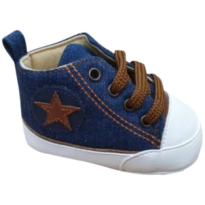 Teniși denim închis cu șireturi maro